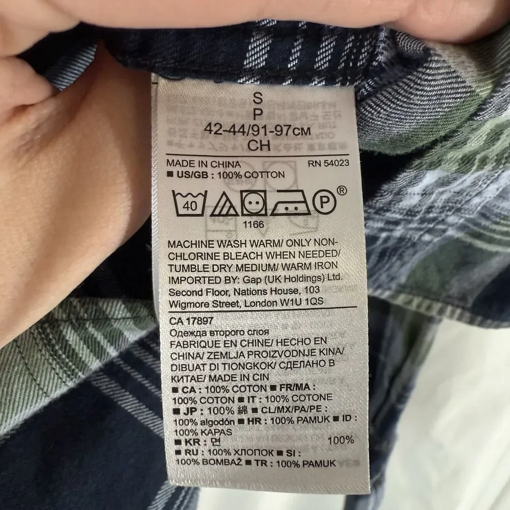 Banana Republic Grant Fit Luxe Flannel Men's Small Green Blue Long Sleeve Button